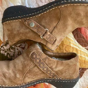 UGG Oleander Brown Tan Suede Leather Shearling Slip On Women's Rustic Shoes 7